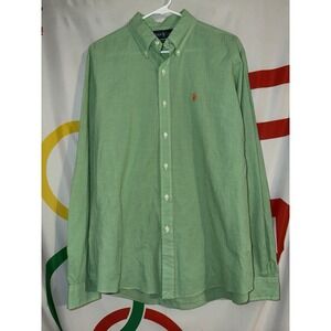 Polo Ralph Lauren Button Up Shirt Mens Large Green Plaid Cotton Long Sleeve